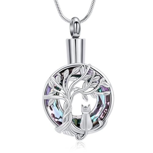 Hearbeingt Tree of Life Cremation Jewelry Paw Print Urn Necklace for Ashes - color: A-Silver 2