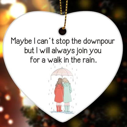 Friend Gifts Christmas Ceramic Ornaments, Walk with You in The Rain Encourage Friendship Ornaments Gifts for Friend Bestie - color: Blue