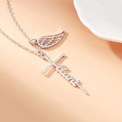 Lcherry Cremation Cross Necklace for Women - Angel Wing Faith Cross Necklace Memorial Gifts Religious Jewelry for Women - style: Aunt