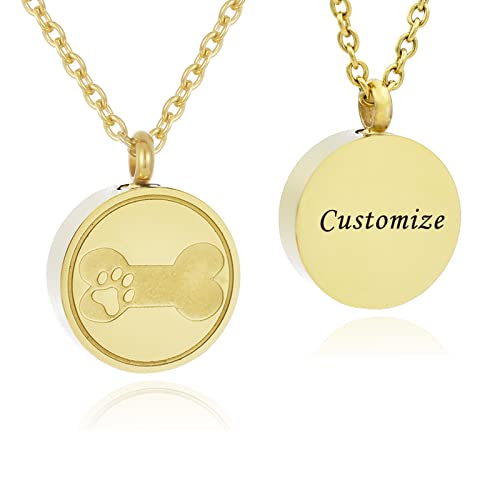 Round Pet Urn Pendant Necklace, Dog Paw Print and Bone Engraved Cremation Jewelry for Ashes, Stainless Steel Dog Keepsake Jewelry Urn Necklaces for Ashes for Women Men - color: Customize