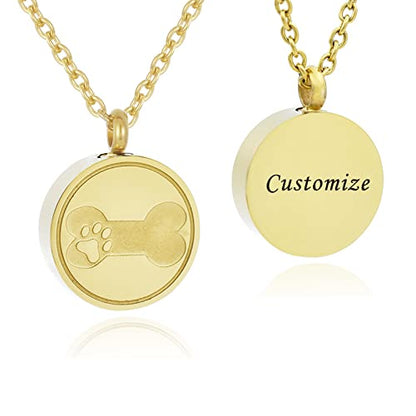 Round Pet Urn Pendant Necklace, Dog Paw Print and Bone Engraved Cremation Jewelry for Ashes, Stainless Steel Dog Keepsake Jewelry Urn Necklaces for Ashes for Women Men - color: Customize