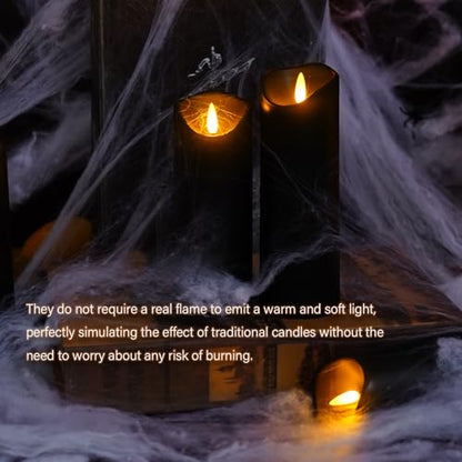 kakoya Flickering Flameless Candles, Battery Operated Plastic LED Pillar Candles with Remote Control and Timer, Set of 9 (Black) - color: Black