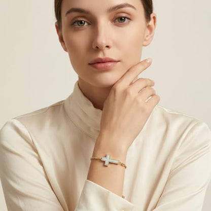 Urn Bracelet for Ashes Cross Urn Bracelet Cremation Jewelry Gifts for Women - color: gold-opal