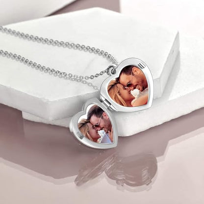 YOUFENG Love Heart Locket Necklace That Holds Pictures S925 Silver Photo Lockets Gifts for Women Jewelry - color: Diamond