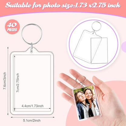 2 x 3 Inch Picture Frame Keychain,Blank Acrylic Photo Insert Keychain with Split Key Rings Clear Rectangle Pendant Picture Frames for Family,DIY Projects & Craft(Fit 1.73 × 2.75inch Pic）-40 PCS