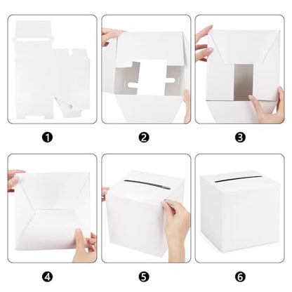 Hooqict White Card Box with Slot 9.1" Wedding Grad Gift Card Box Holder for Party Reception, Graduation, Birthday, Retirement, Bridal or Baby Shower, Raffle Ticket Money Envelope - color: White