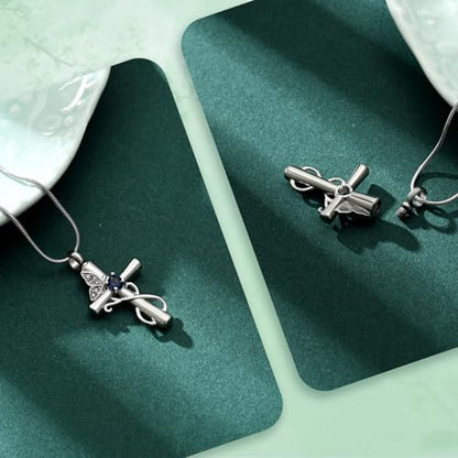 Butterfly Cross Cremation Jewelry Urn Necklaces Cross Butterfly Urn Necklaces for Ashes Memorial Keepsake Pendant for Women Men Gifts With Funnel Kit & Bag - color: Silver+Blue