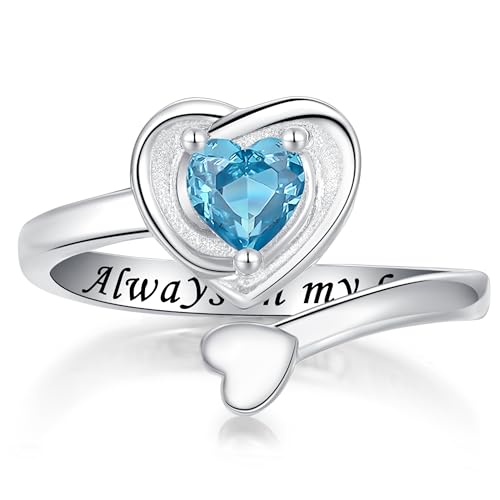 925 Sterling Silver Heart Urn Rings for Ashes for Women Adjustable Cremation Urn Ring for Ashes Keepsake Memorial Jewelry - color: Blue