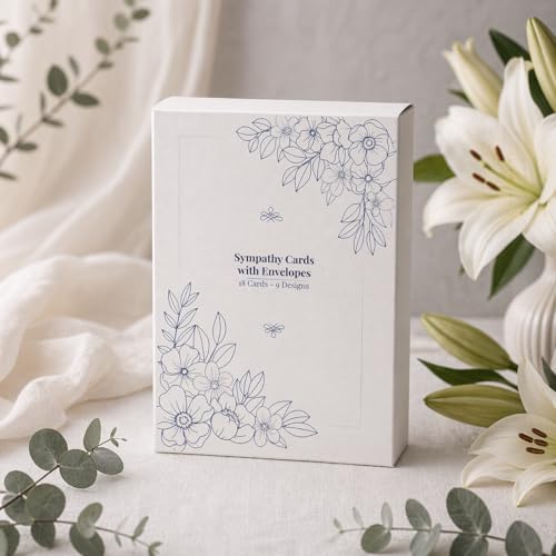 Sympathy Cards with Envelopes, 18 Pack Assorted Watercolor Condolence Cards