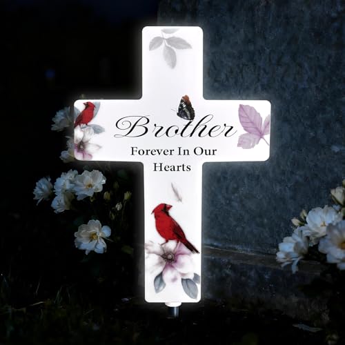 Solar Cross Light, Brother Grave Decorations for Cemetery Memorial - color: Brother