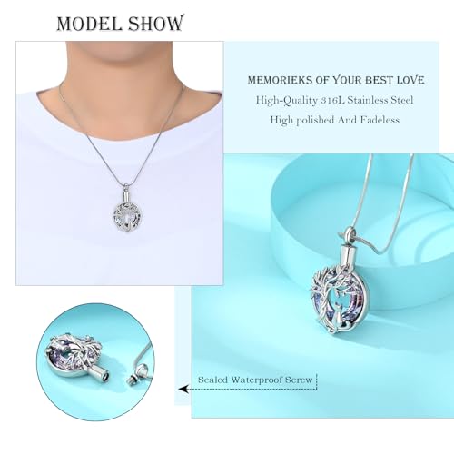 Hearbeingt Tree of Life Cremation Jewelry Paw Print Urn Necklace for Ashes - color: A-Silver 2