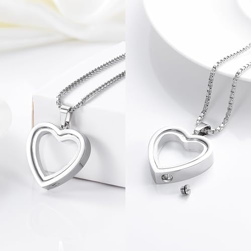 zeqingjw Glass Cremation Jewelry Necklace for Ashes Heart Memorial Lockets for Ashes Stainless Steel Keepsake Urn Ashes Pendants - color: Silver-Always in my heart