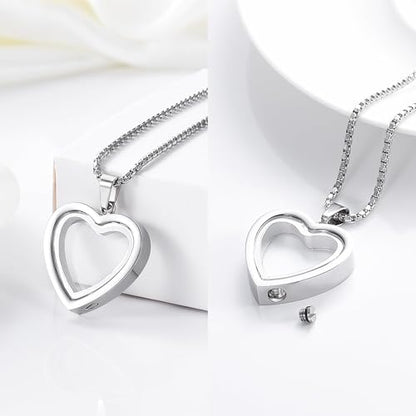 zeqingjw Glass Cremation Jewelry Necklace for Ashes Heart Memorial Lockets for Ashes Stainless Steel Keepsake Urn Ashes Pendants - color: Silver-Always in my heart