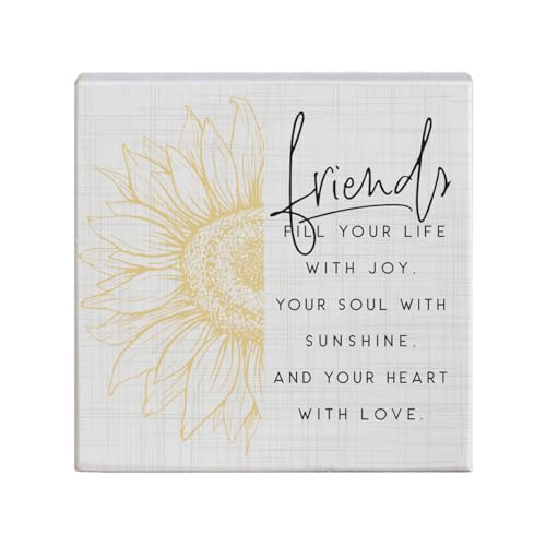 Friends Fill Your Life With Joy 5.25 inch Wood Plaque, Small Talk Square Wooden Friendship Block Sign, Made in USA, STS1669 - color: multi