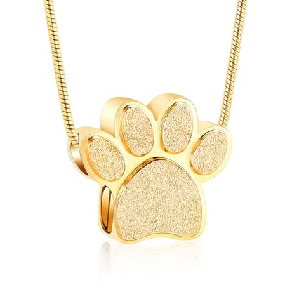 Pet Urns For Dogs/Cats - Pet Ashes Necklace - Paw Print Urn Necklace with Mini Keepsake Urn Memorial Ash Jewelry - color: Gold-1