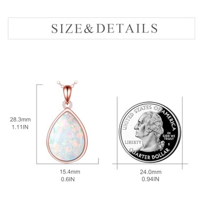 CRMAD Larimar/Opal/Lapis Lazuli/Tourmaline/Malachite/Labradorite/Turquoise/Onyx/Rose Quartz/Amber/Peridot Necklace for Women 925 Sterling Silver Teardrop Pendant Jewelry Gifts - color: opal - rose gold