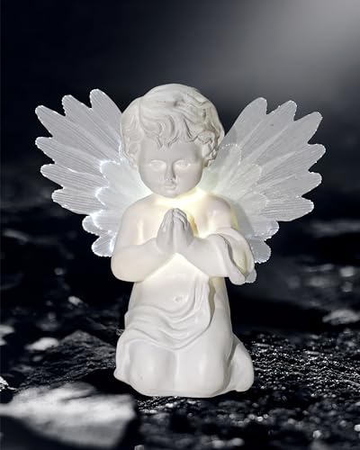 iStatue Solar Praying Cherub Angel Light with Fibre Optic Wings - 7.1'' Sympathy Remembrance Memorial Gift for Grave Ornaments Garden Decor (Kneeling Angel) - color: Kneeling Angel