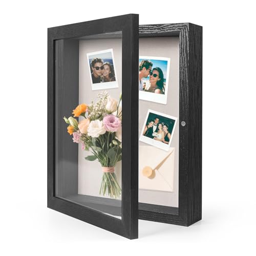 HOUSE DAY 11x14 Deep Shadow Box Frame with Linen Back, Pins, Black - color: Black, size: 11x14