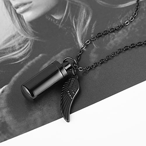 STWTR Stainless Steel Cylindrical Souvenir Capsule Pill Pendant Necklace, Cremated Ashes Pill Container Necklace - color: Black-A