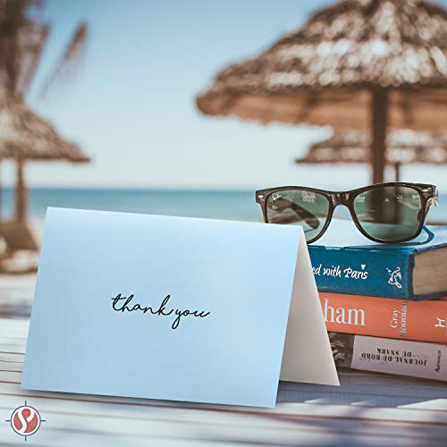 Baby Boy Thank You Card – Elegant Light Blue Greeting for Birthdays, Baby Showers, Weddings, Business – White Blank Interior | 4.25 x 5.5” | Set of 25 Cards & 25 Envelopes - color: Blue