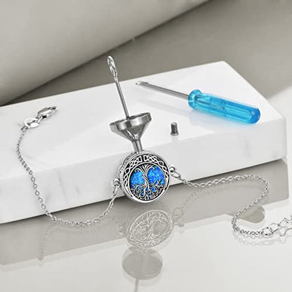 ONEFINITY Sunflower/Tree of Life Urn Bracelet for Ashes 925 Sterling Silver Sunflower/Tree of Life Cremation Keepsake Pendant Locket Bracelet for Women Mom - style: Opal Tree of Life Urn Bracelet