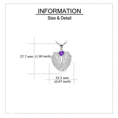 YFN Angel Wings Necklace 925 Sterling Silver Guardian Angel Wings Pendant Necklace Birthstone Necklace for Women Girls Christmas Jewelry Gifts - color: February-Purple