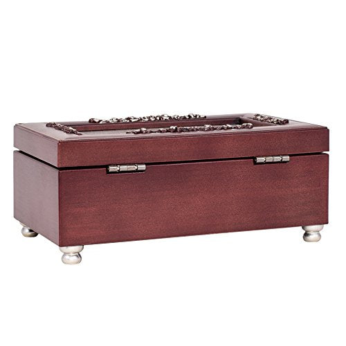 Cottage Garden in Memory Very Dear Rosewood Finish Embossed Jewelry Music Box - Plays Tune Canon in D