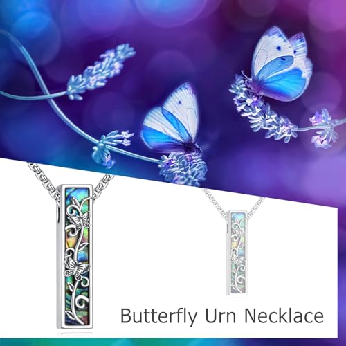 Cremation Urn Necklace for Ashes 925 Sterling Silver Moon Phase/Tree of Life/Hummingbird/Moss Agate/Opal/Compass/Mountain/Butterfly/Turquoise/Sunflower/Dragonfly/Cross Pendant Necklace Cremation Memorial Keepsake Urn Jewelry for Women Men - style: Butterf