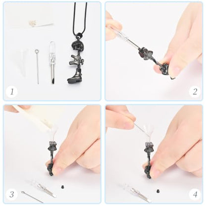 Cremation Jewelry Military Shoes Hats Guns Urn Necklace for Ashes Stainless Steel Military Equipment Pendant Memorial Necklaces Ash Holder for Human Pets Keepsake Jewelry of Loved Ones with Fill Tool - color: Black