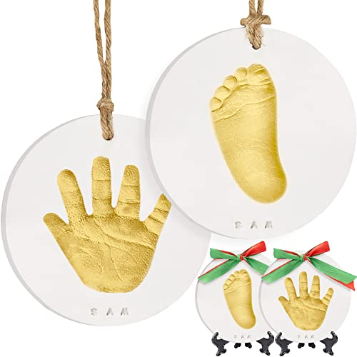 Baby Handprint Footprint Ornament Keepsake Kit, Newborn Imprint(Gold Paint) - color: Cherish, Gold Paint