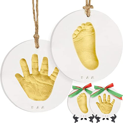Baby Handprint Footprint Ornament Keepsake Kit, Newborn Imprint(Gold Paint) - color: Cherish, Gold Paint