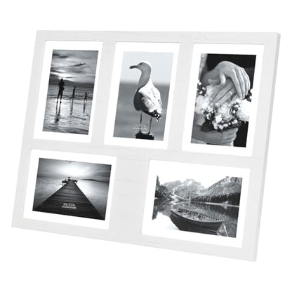 Hand-Painted White Wood Multi Collage Frame, 5 Openings for 4x6 - color: White, size: 5 4X6