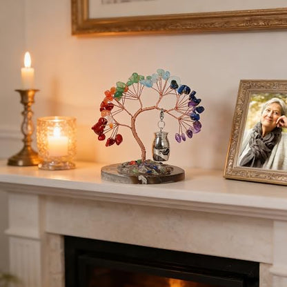 Small Urn for Human Ashes Keepsake,Stainless Steel Mini Urns for Human Ashes with Rainbow Crystal Tree Decoration Cremation Ashes Memorial Gifts for Sharing Ashes Mini Keepsake Urn
