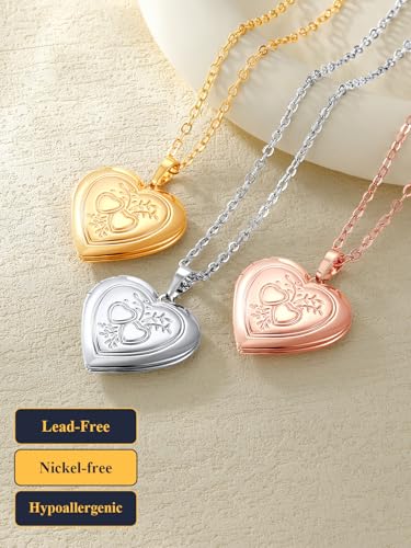 U7 Women Locket Necklace, Heart Photo Lockets Hold Picture, Gift Box Packed - color: 03# Platinum*2 Heart