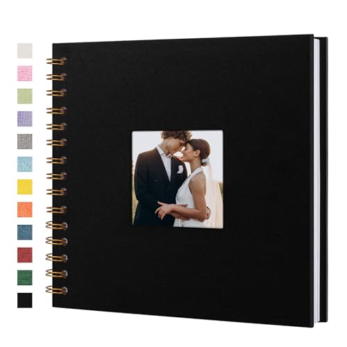 Scrapbook Photo Album, Linen Covered, 8x8 Inches, 20 Sheets/40 Pages | Hardcover Kraft White Pages, Wedding Guest Book, Travel Memory Book, Christmas, Baby Shower Keepsake, Family Album - color: Black, size: 8x8 Inch 40 Pages