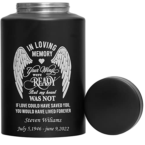 Custom Urns for Human Ashes Cremation Funeral Burial Urn for Male Female | Stainless steel, Customizable, Large Up to 220lbs, Decorative Urns, Urnas Para Cenizas Humanas Adultos, Angel Wings - size: Custom Wings Black