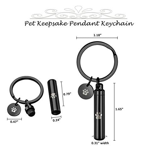 Personalized Master Free Engraving Custom Pet Dog Paw Cylinder Cremation Urn Keychain Keepsake Memorial Ashes Jewelry Black - color: Black(engraving)