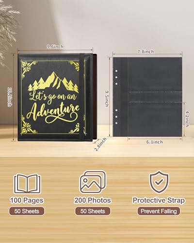 Leather Photo Album 4x6 200 Photos,Slip-in Photo Album Book with 50 Sheets, Travel Souvenir Diary Photo Book for Family Wedding Baby and Holiday Pictures - color: Black