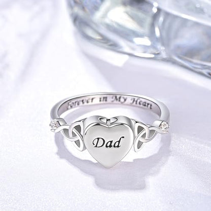 Heart Cremation Ring for Ashes: 925 Sterling Silver Forever in My Heart Carved Urn Keepake Rings Memorial Jewelry for cat and dog - size: 8, style: Dad
