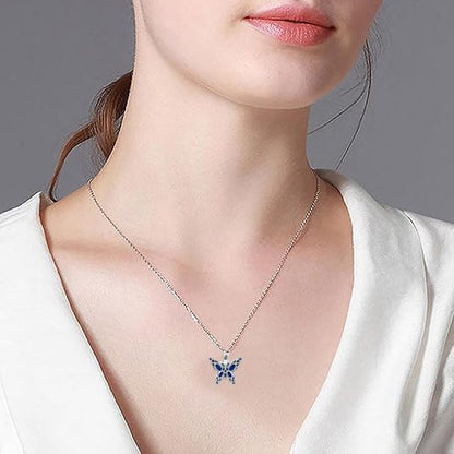 Q&D&S Cremation Butterfly Urn Necklace Jewelry for Ashes for Women Stainless Steel Inlaid Crystal Memorial Pendant Human Pet Ash Holder Gift A Loss of Loved Ones - color: blue