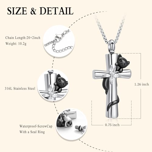 Oinsi Cross Urn Necklace for Ashes for Men Women Cremation Jewelry Cat Memorial Pendant Ashes Keepsake Human Pet Ashes Holder - color: Customized