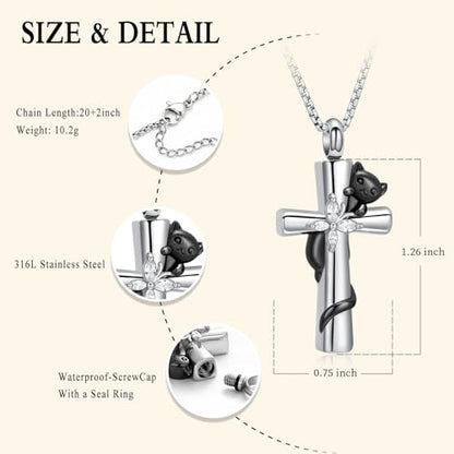 Oinsi Cross Urn Necklace for Ashes for Men Women Cremation Jewelry Cat Memorial Pendant Ashes Keepsake Human Pet Ashes Holder - color: Customized
