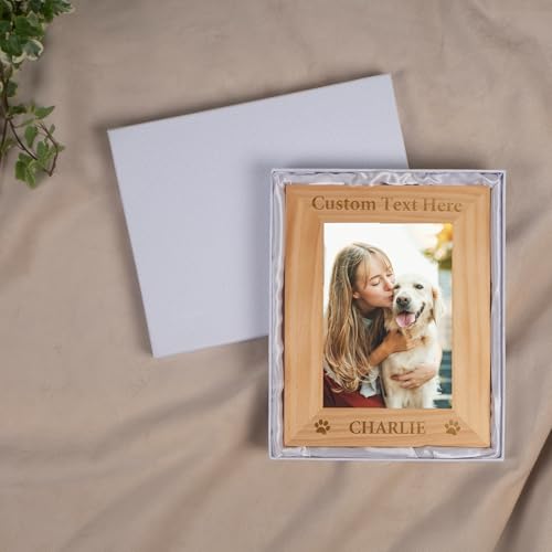 Personalized Dog Picture Frame with Gift Box, 4x6 Wooden Pet Photo Frame - color: Wood Frame, size: Portrait 4X6
