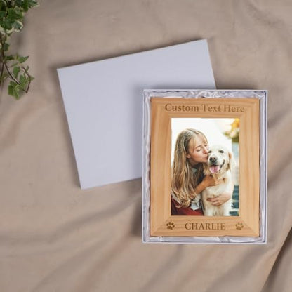 Personalized Pet Picture Frame with Gift Box, 5x7 Wooden Dog Photo Frame - color: Wood Frame, size: Portrait 5X7