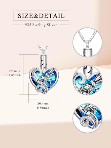 WINNICACA Silver Cremation Urn Necklaces for Ashes of Loved Ones - style: Dragonfly Crystal Necklace