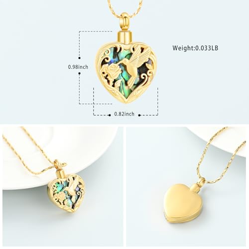 Imrsanl Hummingbird Cremation Jewelry Heart Urn Necklace for Ashes for Women Men Memorial Keepsake Ash Pendants of Loved Ones - color: Gold