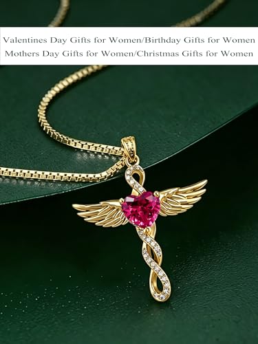 Angel Wings Infinity Cross Necklace for Women, 18K Gold Plated Heart Birthstone Pendant Necklace, Dainty Christian Jewelry Gifts for Mothers Day Valentines Day Christmas Birthday - color: Glod