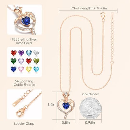 925 Sterling Silver Rose Love Heart Birthstone Necklaces for Women Jewelry | Hypoallergenic Nickel-Free & Lead-Free Pendant,Birthday Anniversary Christmas Gift for Women Wife Mom Girlfriend - color: Rose Gold-09-Sep