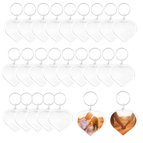 ericotry 25PCS Clear Heart- Shaped Acrylic Photo Frame Keychain Blank Insert Personalized Picture Frames Keyring Holder for DIY Gift