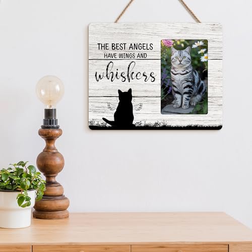 Cat Memorial Gifts for Loss of Cat, Pet Sympathy Gift Wooden Picture Frames, 4x6 inch Photo - color: Brown